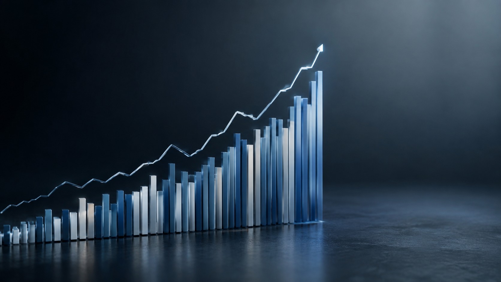Many small bars merging into one large index line chart